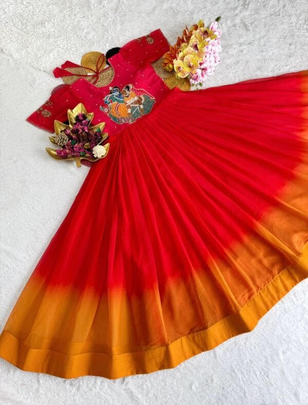 Radhe Krishna Printed Maggam Work Gown