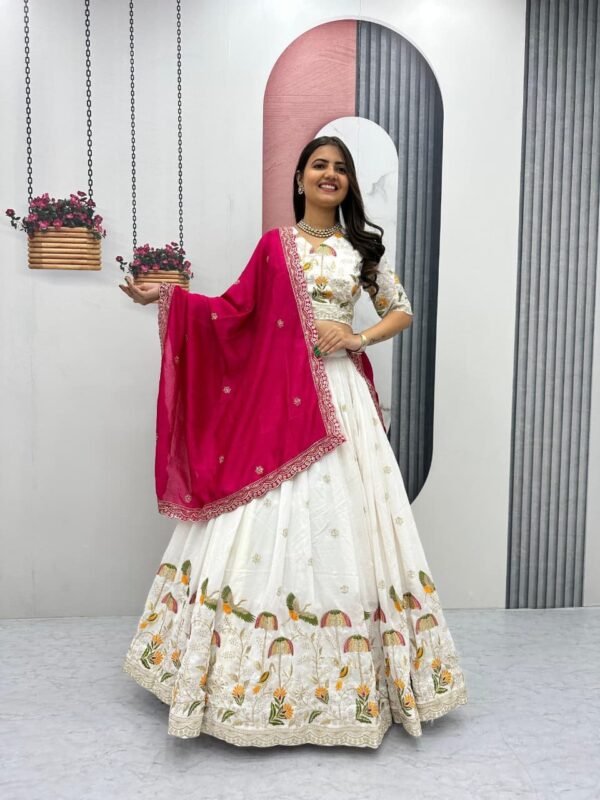 Vichitra Silk Embroidery Full Stiched Lehenga