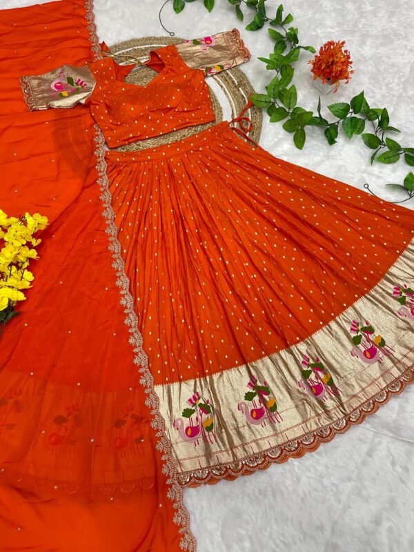 Full Stiched Zari Weaving Viscose Lehangas