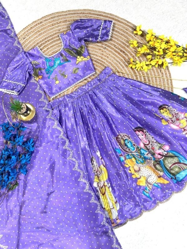 Kalam Kari Printed Kids Lehenga