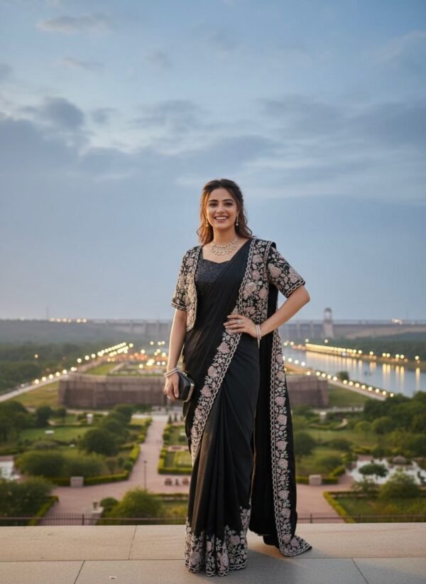 Glossy Satin Ready To Wear Saree