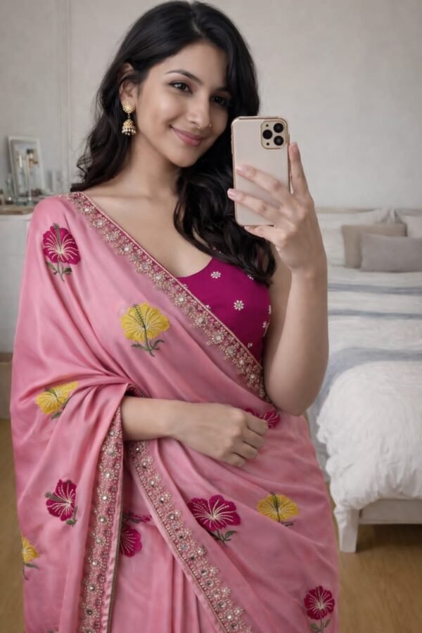 Soft Rangoli Silk Embroidery Work Sarees