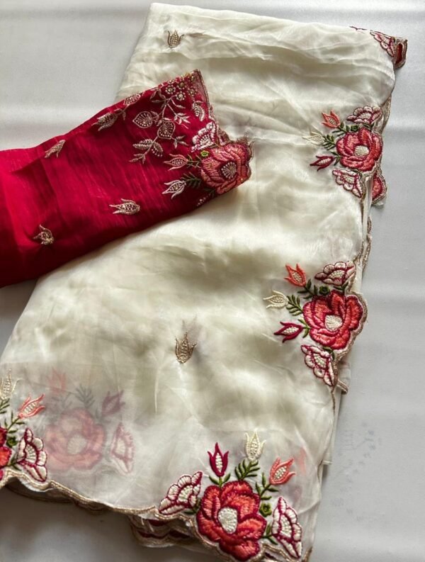 Premium Pure Crush Silk Embroidery Work Saree