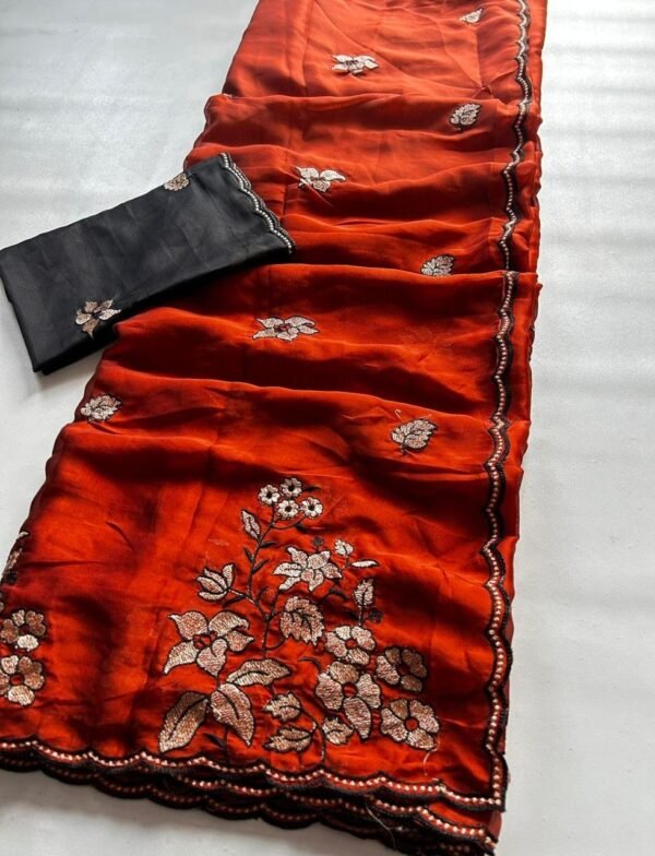 Heavy Rangoli Silk Embroidery Work Saree