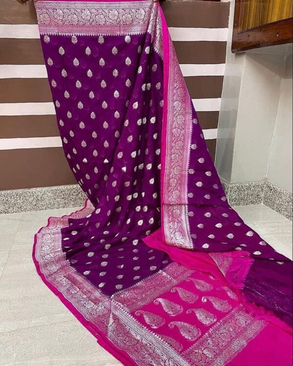 💐Banarasi Handloom Kaddi Katan Georgette Silk Soft Sarees✨