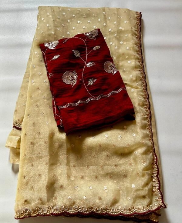 Weaving Tissue Cut Work Saree