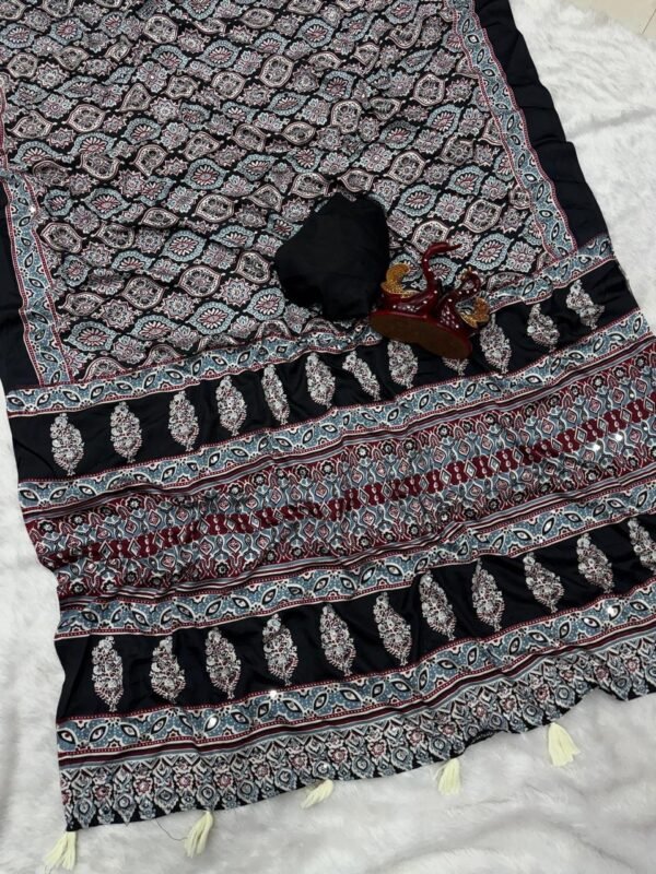 Beautiful Ajarakh Print Soft Crepe Silk Saree