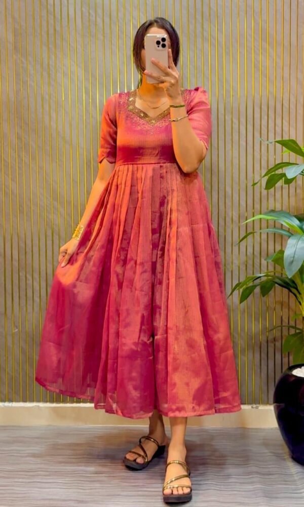 Most Trending Kota Tissue Maggam Work Gown