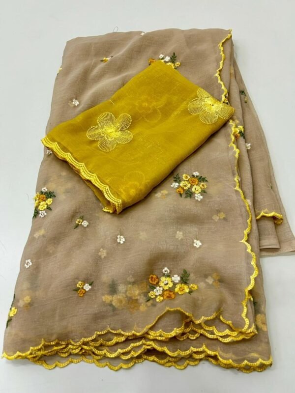 Beautiful Embroidery Crunchy Saree