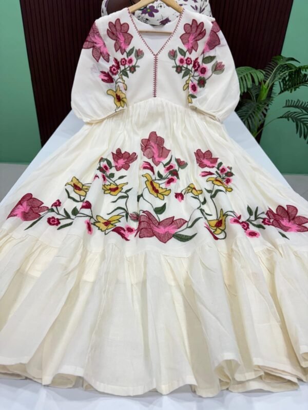 Mul Cotton Embroidery Work Maxi Frock