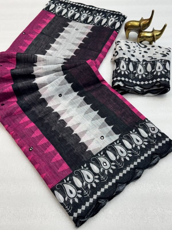 Soft lenin cotton digital print saree
