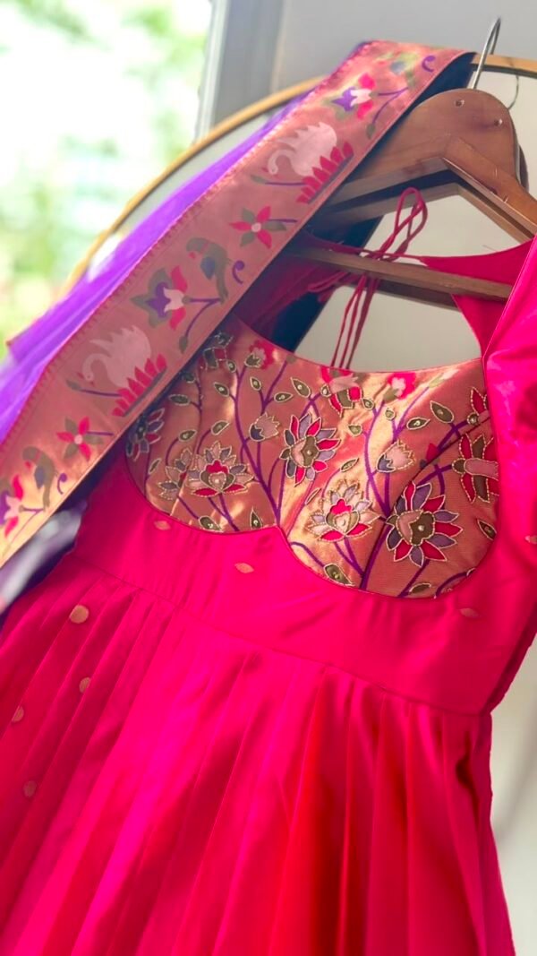 Premium Paithani Silk Maggam Work Long Frock