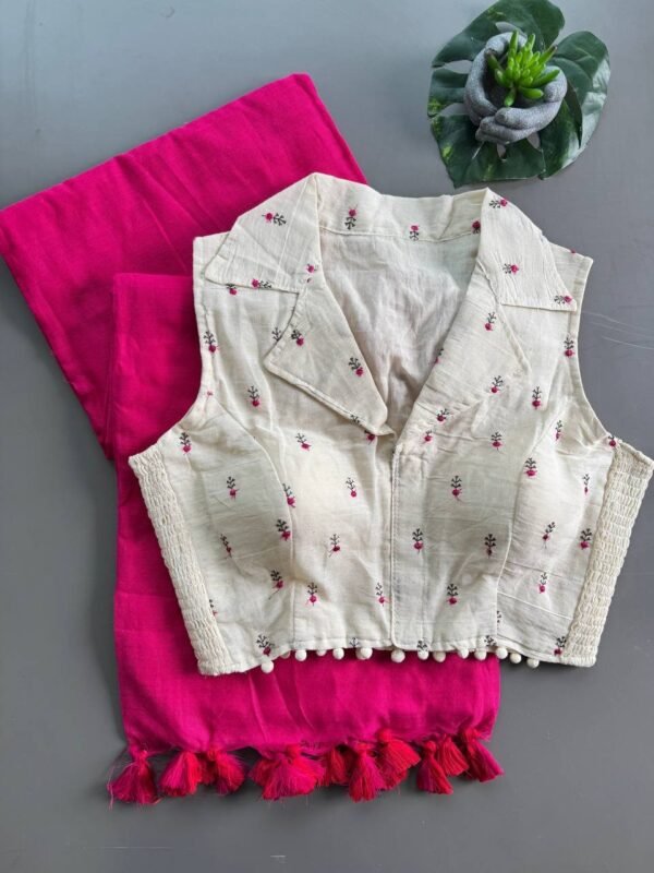 Khadi Cotton Saree With Kolar Elastic Stiched Blouse , Sleeve Available